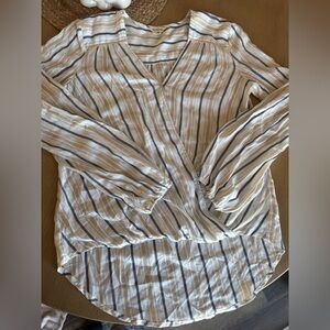 Max Studio Lightweight Striped Wrap-Front Blouse